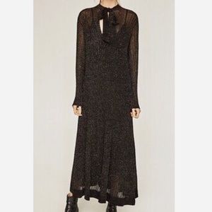 Zara metallic knit pussybow dress size small